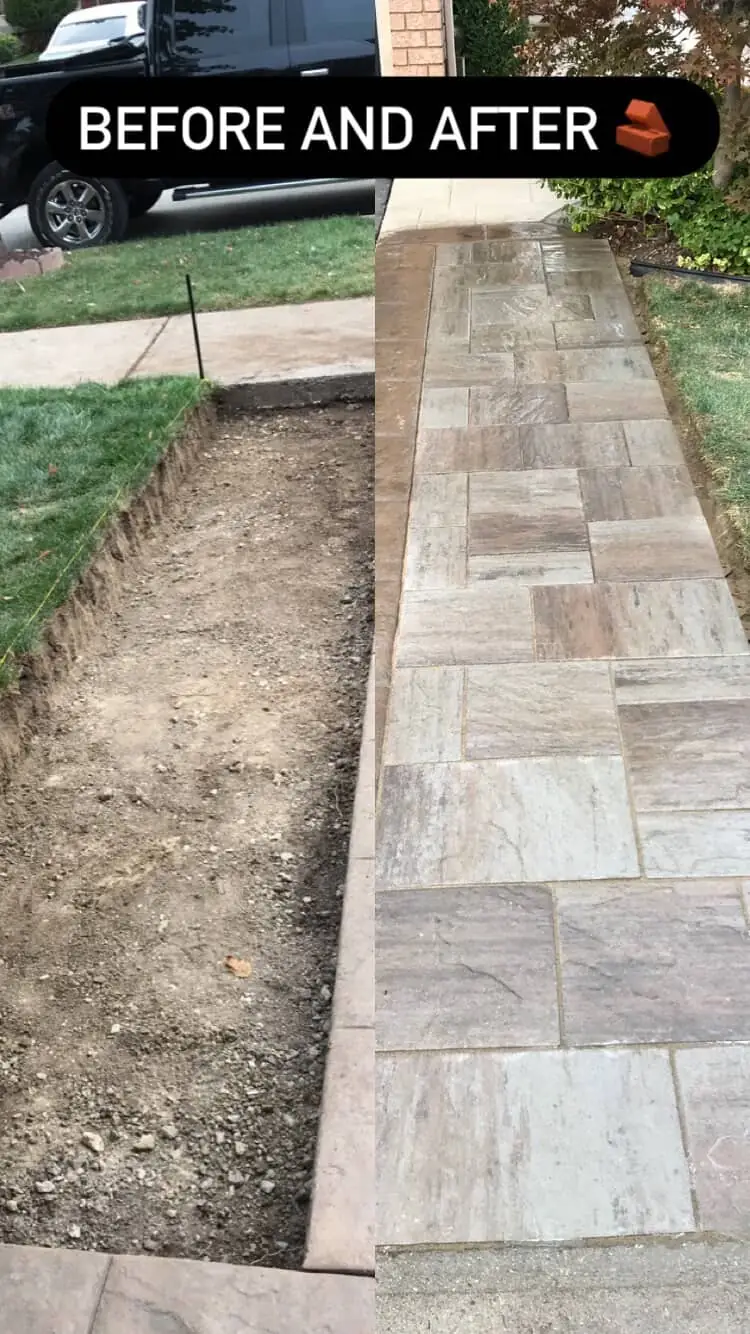 Before and after: natural stone walkway replacing a dirt path